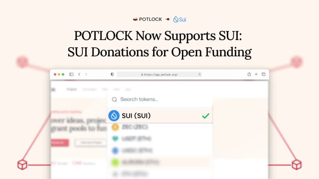 POTLOCK Now Supports Sui - app.potlock.org with SUI token selected for donations